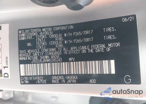 2021 Toyota 4Runner Sr5 from USA, damaged, VIN JTEEU5JR9M5245243